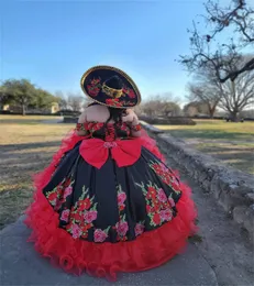 Luxuriöse schwarze Quinceanera-Kleider 2023 mit Blumen, herzförmiger Schnitt, mexikanisches Charro-Geburtstagskleid, Vintage-Kleid für 15 Jahre, Korsett, Abschlussball, XV-Debütantin, 15 Jahre