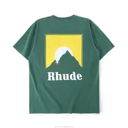 Designer Fashion Clothing Tees Tshirt Rhude Sunset Afterglow Printing Washed Old High Quality Cotton Loose Short Sleeve Tshirt for Men Women Youth Cotton Streetwea
