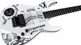 Kh-2 Ouija White Kirk Hammett Signature Electric Guitar Reverse Headstock, Floyd Rose Tremolo, Black Hardware Star Moon Inlay Black Body Binding China EMG Pickups