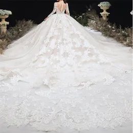 Luxus Dubai Ballkleid Brautkleider Mit Langen Ärmeln Spitze Applizierte Brautkleider Elegante Arabische Nach Maß Vestidos De Novia261N