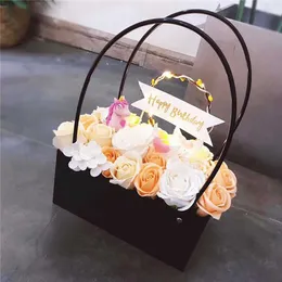Torkade blommor 5st Kraft Paper Presentpåse Portable Flower Box Waterproof Handbag Wedding Party Rose Packaging For Candy Cake Birthday