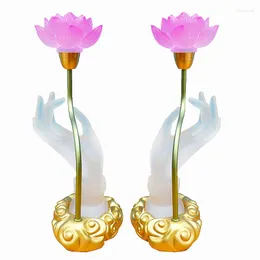 Bordslampor 2-Pack Creative Zen Style Seven Color Gradient Colors Harts Buddha Lamp Ett par händer med Crystal Lotus LED