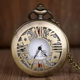 Zegarki kieszonkowe Brązowy kwarcowy zegarek Retro Alice Temat Pocket Fob Watch Watch Naszyjnik Pendant Pocket Watch Męs