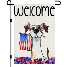 1pc, 7 월 4 일, Patrioctic Welcome Garden Flags Burlap Doublap, Dog Sign Blue Red Independence Day Memorial Day Memorial Day America Flag Office Yard Decoration