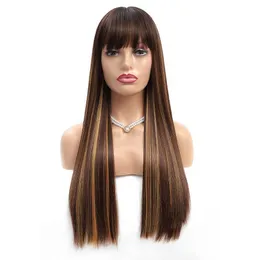 Nxy Hair Wigs Natural Fashion Synthetic Wig 24 30inch Highlight Blonde for Women Long Straight with Bangs 230619