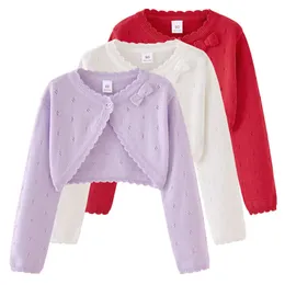 Pullover Summer Baby Girl Kurtura sweter Bow Infant Ubrania odzieży wierzcha Knit cienki słoneczny odzież krótka płaszcz 230619