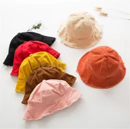 wholesale summer washed cotton hats solid color blank frayed wide brim fringed floppy fisherman bucket hat df248