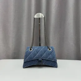 Borsa in denim Borsa a catena di design Borsa a tracolla a catena da donna Borsa trapuntata Borsa a tracolla Borsa a mano Marchio parigino Zaino classico unico a forma di arco con firma k 25cm