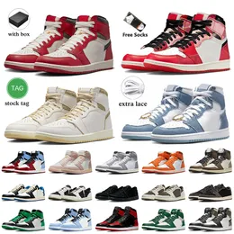 Box High Og Craft Sail 1s Basketball Shoes Jorden1s Spiders-Verse Jumpman 1 Denim 세탁 유산 분홍색 시멘트 로스트 및 발견 트레이너 레트로 OG 스니커즈