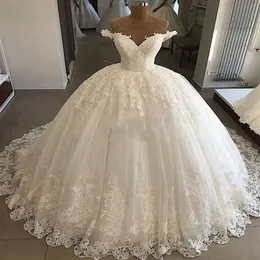 Muhteşem omuz Arapça Dubai Prenses Balo Elbise Gelinlik Dantel Aplike Süpürme Tren Abito Da Sposa Vestido De Novia235s