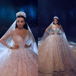 Арабское роскошное бальное платье Свадебное платье Blingbling Bead Bead Appliques Princess Bridal Hown Plus Size vestido de Noiva Custom Made247W