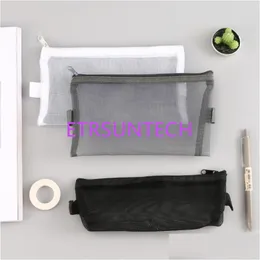 Pencil Bags Simple Transparent Mesh Case Nylon Women Cosmetic Make Up Storage Bag Lipstick Eyeliner Carrying Holder Qw7952 Drop Deli Dh01L