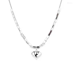 Correntes 346L ZFSILVER Fashion Trendy Silver 925 Retro Luxury Pendant Block Heart Necklace For Women Charms Jewelry Accessories Match-all