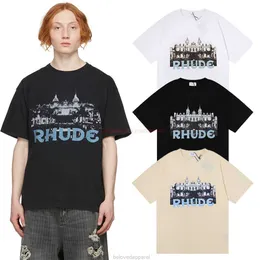 Roupas de moda de grife camisetas Rhude Casino Hd Castle Print T-shirt Algodão Streetwear Tops Roupas esportivas casuais Rock Hip hop para venda
