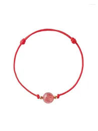 Charm Bracelets QiLuxy Handmade Nature Strawberry Quartz Moonstone Beads Bracelet For Women Man Simple Red Rope Lucky Couple Jewelry