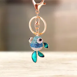 Keychains Cute Rhinestone Crystal Lovely Goldfish Keychain Animal Fish Key Chain Ring Holder Bag Pendant Accessories Keyring