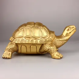 Decorative Objects Figurines Brass Feng Shui Turtle Tortoise Statue Lucky Animal Sculpture for Longevity Office Decoration Figurine Gift Study ornament 230617
