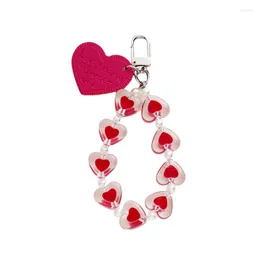 Keychains Fashion Beaded Bracelet Heart-Shaped Keychain For Women Girl Cute Bag Pendant Accessory Car Key Ring Friend Couple Gift