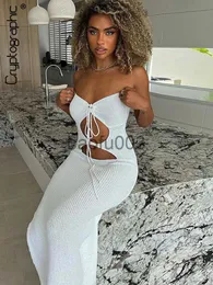 Casual Dresses Cryptographic Halter Sexig backless Cut Out Maxi Dress for Women Sticked Fashion Sleeveless Long Sweaters Dresses Summer Clothes J230619