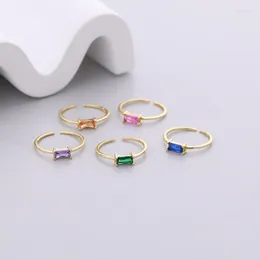 Cluster Rings Fashion 925 Sterling Silver Simple Square Color Zircon Opening Finger Ring For Women Chic Teenager Daily Jewelry Wear AJZ19