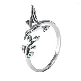 Cluster Rings S925 Sterling Silver Fashion Hummingbird Ring Female Simple Olive Leaf regolabile Incontri gioielli regalo di Natale