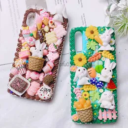 Handgjorda fodral för iPhone 12/11 Pro Cute Rabbit Phone Cover IPXR XS Max för iPhone 7/8 Plus 3D Candy Food Diy Cream Shell SE 2020L230619