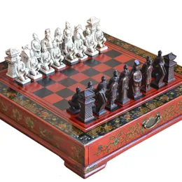 Chess Games Classic Chinese Terracotta Warriors Retro Chess Wooden Chessboard Carving Teenager Adult Board Game Puzzle Birthday Gift 230617