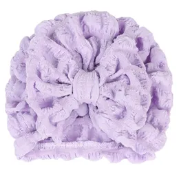 Högkvalitativ baby pannband hatt blomma båge flickor huvud wrap fast färg härlig barn turban mössa för spädbarn plisse bowknot beanie hatt