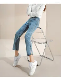 Women's Jeans Women 2023 Spring Straight High Waist Small Man Nine Points Thin And Loose Split Pipe Pants