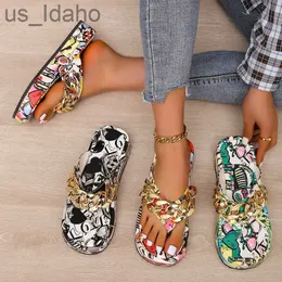 Slippare 2022 Nya kvinnor Summer Fashion Cartoon Chain Flip-Flops Sandal Slippers Woman Flat Platform Sandaler Casual Flat Slippers Slides J230620