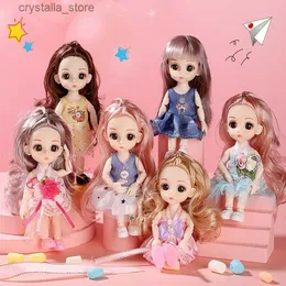 Doll Girl Toy Mini Doll Movible Joint Baby 3D Doll Vackra leksaker för flickor Klädklädning 1/12 Fashion Doll 17cm Girls Presents L230518