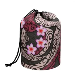 Cosmetic Bags Coloranimal Polynesian Plumeria Print Ladies Makeupbag Fashion Sunscreen Storage Bag Durable Daily Use Barrel Organizer