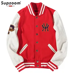 남자 재킷 supzoom 도착 편지 갈비뼈 면화 면화 패션 싱글 가슴 파악 된 캐주얼 프린트 야구 재킷 느슨한 가디건 코트 230620