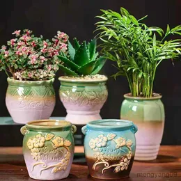 プランターポット1PCS-4PCS PLANT POTクリエイティブセラミックフラワーポット可変流量ホームルームオフィスのために手渡されるフロー植物R230620なし