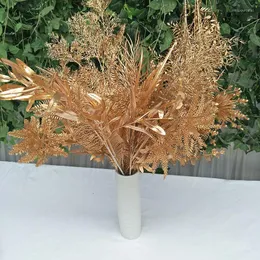 Decorative Flowers Golden Artificial Plants Misty Phoenix Tail For Scene Layout Christmas Wedding Flower Bouquet Accessories