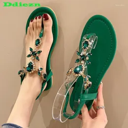 Sandals Summer 2836 2024 Flats Women Crystal Slippers Female Flip Flops Ladies Shoes Beach Causal Slides Mujer Zapatos