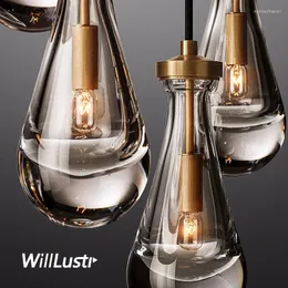 Pendelleuchten Waterdrop Lampe Moderne Pendelleuchte Luxus El Villa Bar Esszimmer Schlafzimmer Kupfer Kristall Decke Kronleuchter Beleuchtung