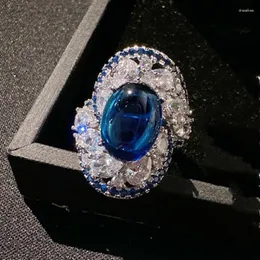 Cluster Rings 925 Sterling Silver Sri Lanka Sapphire Crystal Resizable Ring for Women Vintage Fashion Wedding Cocktail smycken gåva