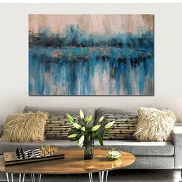 Abstract Canvas Art Blue Grey Themes ręcznie wykonany obraz olejny Nowoczesny wystrój dla studio mieszkania