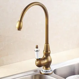 Bathroom Sink Faucets 2023 Ceramic Antique Brass Kitchen Faucet Porcelain Vintage Mixer Tap