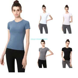 Lu Yoga Outfit Women's Tight Fit Sports Fitness Short Sleeve LL Casual Running Quick Dry Breathable T-shirt