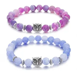Beaded Inner Peace Heart Healing Amethyst Stone Owl Strands Hand Bracelet 8Mm Energy Beads Purple Gemstone Sier For Women And Men Dr Dhfrp