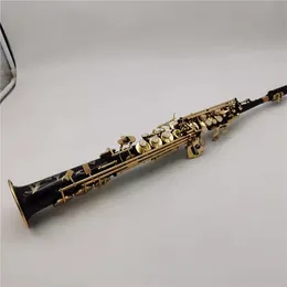 YSS-82Z mässing av hög kvalitet B-Bat Soprano Straight Pipe Saxophone Black Gold Graved Mönster ett till ett japanskt hantverk gjord med fodral