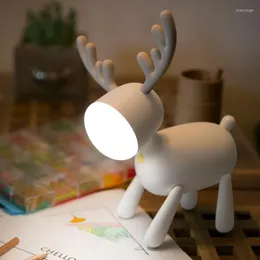 Night Lights Cute Pup Elk Deer Rotary Lamp Tail Adjustable Timing 1200mAh Rechargable USB Kids Bedroom Decor Desktop Decoration