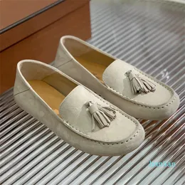 Doudou klänningskor stil tofsar knapp kvinnor loafers kvalitet fårskinn struts hud platt häl mjuk sula designer kvinnor tröst coman loafer sko 35-41