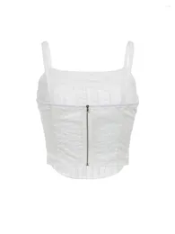 女性の戦車yileegoo vrouwen zomer vest tops mouwloos off Shoulder Geplooide Crop Streetwear Stijl 8 Wit S