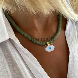 Pendant Necklaces Femme Vintage Glamour Polymer Clay Silicone Beaded Choker Man Women Evil Eye Pendant Neckle 2022 Beh Holiday Jewelry Collar J230620