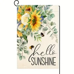 1pc, hello sunshine 해바라기 정원 깃발 더블 사이드 12x18 인치, 봄 여름 해바라기 유칼립투스 잎 꿀벌 야드 깃발 수직 계절