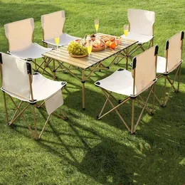 屋外ポータブル折りたたみピクニックテーブルと椅子セット炭素鋼エッグロールデスクキャンプBQQフィールドエッセンシャルアーティファクト