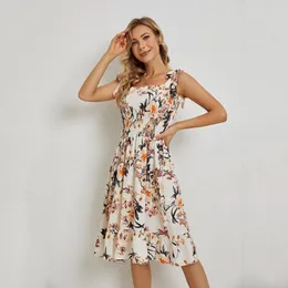 Sukienki zwyczajne sukienki bez rękawów Kobiety koronkowe z ramion kwiatowy Sundress wakacyjny styl Summer Midi Female Clorhes Stroje